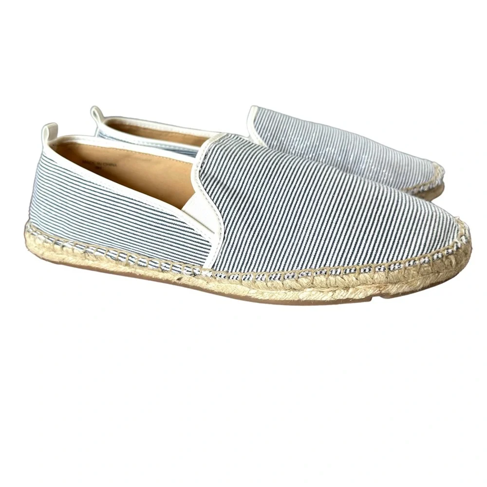 Talbots Izzy Espadrilles Black And White Shimmer Stripes Size 9